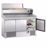 Table réfrigérée pour pizza ECO - 1400 x 700 mm - avec 3 portes - incl. vitrine réfrigérée - 6 x GN 1/4