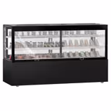 Vetrina pasticceria refrigerata MADRID - Self service - 710l - 2000mm - Doppio vetro - con 2 ripiani - porte posteriori scorrevoli; LED interni; incl. tenda notte; 4 lati vetro - Nero opaco