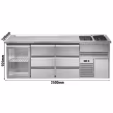 Banco spillatura birra Premium PLUS - 2500x700 mm - 1 porta in vetro e 6 cassetti