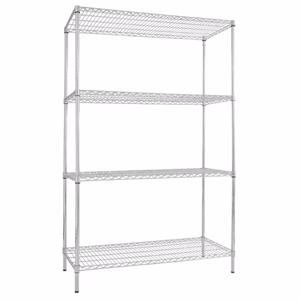 Acél tárolóállvány - 1200x450x1800 mm - 4 polc állítható - króm - Max. teherbírás: 180 kg