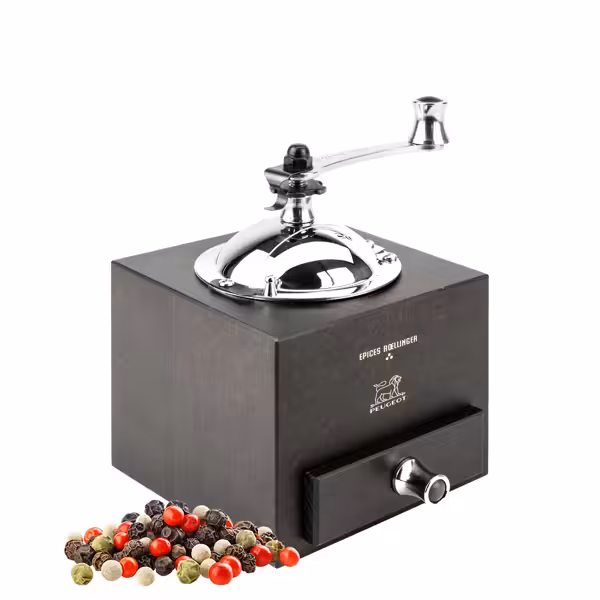 (6 bucăți) PEUGEOT | LE MOULIN D'OLIVIER ROELLINGER - Râșniță pentru piper/condimente cu manivelă - Ciocolată - Înălțime: 130 mm