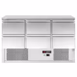 Koelwerkbank PREMIUM - 1365x700mm - 368 liter - front zwart - met 6 lades