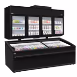 Supermarkt-Wandkoel-/vriesmeubel - 2500mm - 1244 liter - van -23 tot -18 °C of -6 tot 6 °C - met 4 glazen draaideuren & 6 schappen - incl. diepvrieseiland - zwart