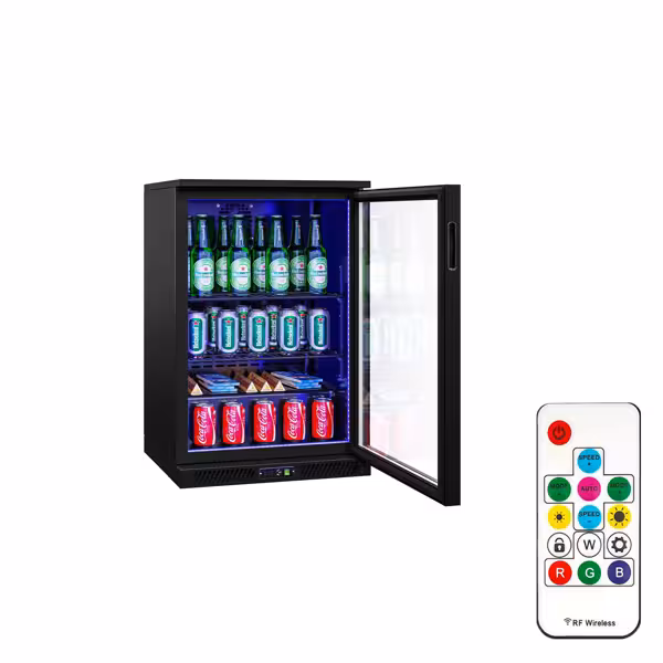 Banco Frigo Bar - 600mm - 126Litri - con 1 porta in vetro a battente - Esterno e interno nero
