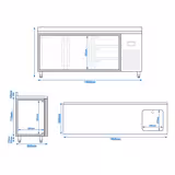 Chladicí stůl PREMIUM PLUS - 1960x600x950 mm - 385 l - s 1 mísami - s 2 dveřmi - s 3 zásuvkami - zadní lem