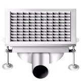 Desagüe de suelo de acero inoxidable - 300x300mm - diseño plano y desagüe lateral - Ø 70mm