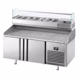 Commercial Pizza Prep Counter - Granite Top PREMIUM PLUS - 1738x800mm - with 2 doors - incl. refrigerated topping unit with glass sneeze guard - 7x GN 1/4