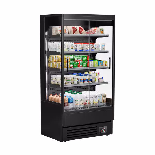 Wandkühlregal - 1002mm - 440 Liter - mit 2 rahmenlosen Glasschiebetüren & 4 Ablagen