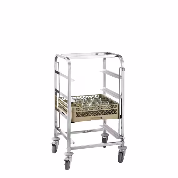 Chariot pour paniers de lave-vaisselle en acier inoxydable - 455x400mm - avec 4 surfaces de rangement en acier inoxydable - avec poignée