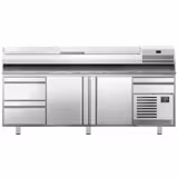 Commercial Pizza Prep Counter - Granite Top PREMIUM PLUS - 3305x800mm - with 3 doors & 3 drawers - incl. refrigerated topping unit - 10x GN 1/3