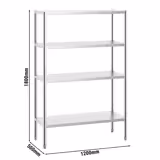 Edelstahlregal PREMIUM - 1200x490mm - mit 4 Ablagen (VERSTELLBAR)
