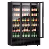 Szafa chłodnicza przeszklona - 1500L-1500mm - 3-drzwiowa, drzwi skrzydłowe, drzwi szklane - oświetlenie LED - Czarna - Dla PL - 1–9°C