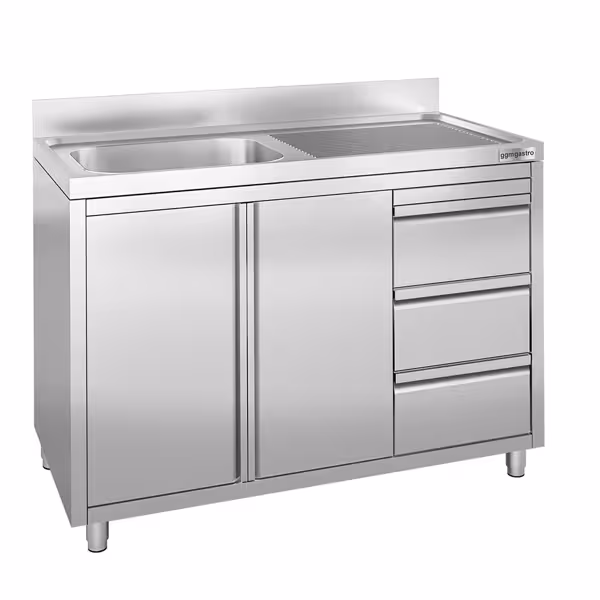 Szafka pod zlewozmywak – 1200 x 600 mm – 3 szuflady i 1 zlew po prawej stronie