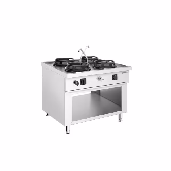 Cuisinière wok à gaz - 60 kW - 4 brûleurs - incl. 2 robinets