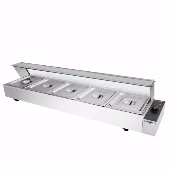 Elektrische bain-marie - 1,8 kW - 5x GN 1/2 - met (glazen) spatscherm