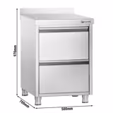 Rozsdamentes acél fiókos munkaszekrény PREMIUM - 2 fiókos - felhajtott peremmel - 500x700 mm