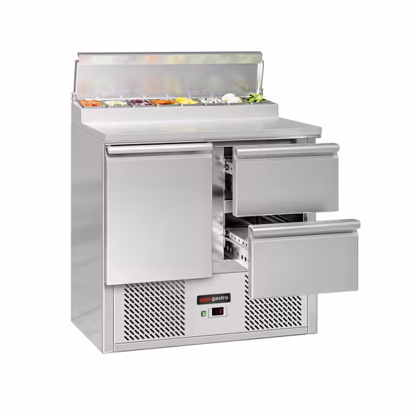 Saladette / mesa de preparação ECO - 0,9 x 0,7 m - com 1 porta e 2 gavetas 1/2