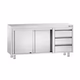 Armoire de travail inox PREMIUM - 1600x600mm - avec 3 tiroirs à droite sans rebord