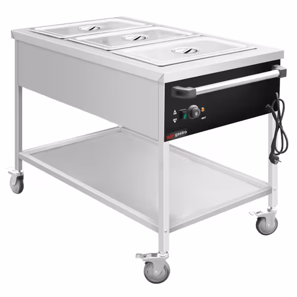 Bain-marie wagen - 1,95 kW - 3x GN 1/1 - met aftapkraan