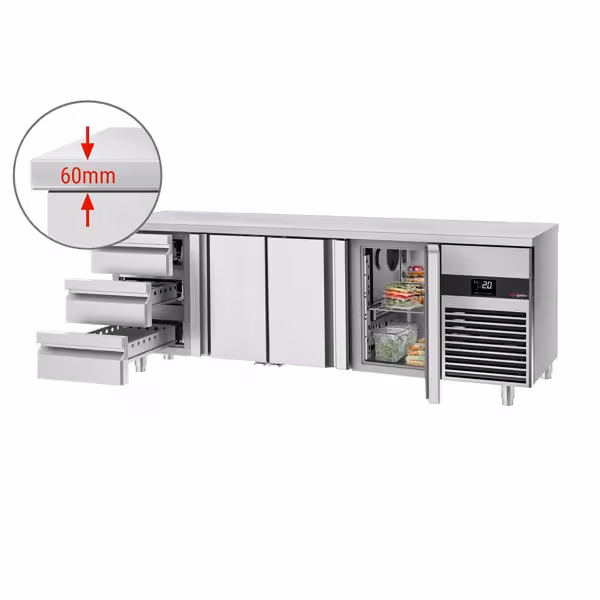 Commercial Counter Fridge PREMIUM - 2330x700mm - with 3 doors - 3 drawers - capacity 632 litres