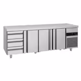 Soğutmalı tezgah PREMIUM - 2330x700mm - 3 kapılı; 3 çekmeceli - dijital termostat - ön panel sağda motorlu