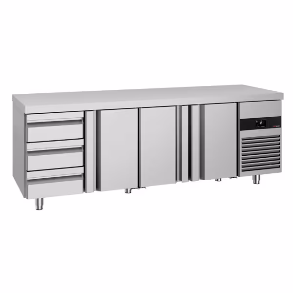Commercial Counter Fridge PREMIUM - 2330x700mm - with 3 doors - 3 drawers - capacity 632 litres