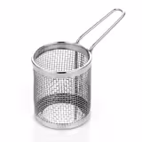 Tigaie din fontă pentru servire Fajita - set 6 piese - cu 3 boluri pentru sos și coș de prăjire - tigaie din fontă cu mâner; boluri și coș din oțel inoxidabil AISI 304; placă MDF cu aspect de lemn; antiaderentă - 350x260 mm