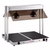 Mesa de buffet quente PROFISSIONAL com placa vitrocerâmica em aço inoxidável - 1,07kW - com 2 lâmpadas de aquecimento por infravermelhos - com resguardo de vidro contra salpicos