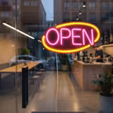 LED illuminated sign - OPEN - dimmable - Yellow/Magenta - 420x250mm