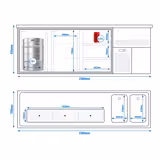 Banco Birra - 2500x700mm - 2 Porte in vetro & 3 Cassetti