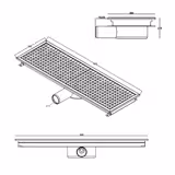 Canalina di scarico a pavimento professionale in acciaio inox - 900x300mm - a basso profilo con uscita laterale - Ø70mm