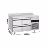 Commercial Counter Fridge PREMIUM - 1400x700mm - with 4 drawers - with upstand - capacity 281 litres