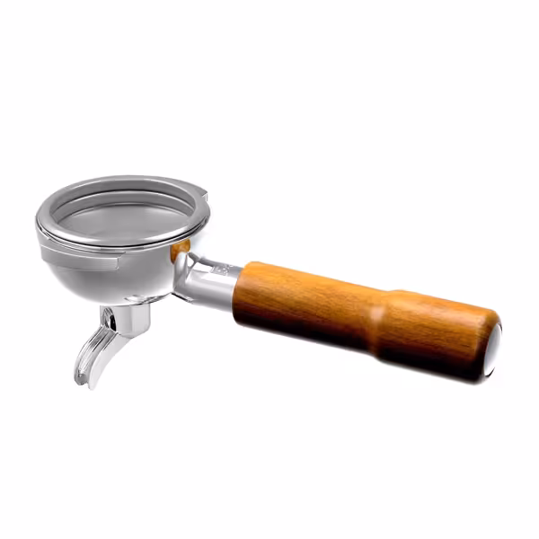 Filterdrager van RVS met houten handgreep, 1-weg uitloop - Ø58,8mm - 7g - 212x83x77mm - geschikt voor espressomachine Allegro, Eminence, Grace & Suprema