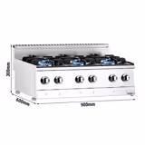 Cocina a gas - 19,5kW - 6 fuegos - con subestructura con 3 puertas - con mueble bajo