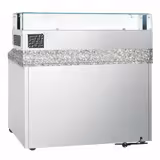 Banco pizza refrigerato PREMIUM - 1400x700mm - con 6 cassetti - piano in granito - con vetrina ingredienti refrigerata superiore LED - 6x GN 1/4
