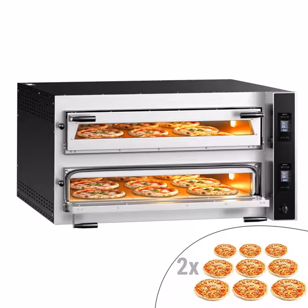 Horno para pizza eléctrico - 2 cámaras - piedra refractaria - 9+9x Ø35cm - 400V - Digital