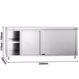 Gesloten RVS werktafel KOPENHAGEN PREMIUM - 2000x700mm - met schuifdeuren