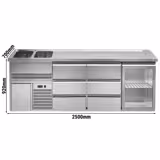 Bancada frigorífica PREMIUM PLUS - 2500x700mm - 1 porta de vidro & 6 gavetas