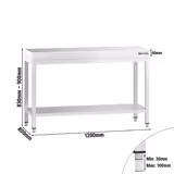 Työpöytä ruostumattomasta teräksestä PREMIUM  - 1200x800mm - pohjahyllyllä