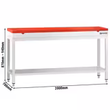 Mesa de trabajo de acero inoxidable | central PREMIUM - 2000x700mm - con estante inferior y refuerzo omega - con tabla de corte roja