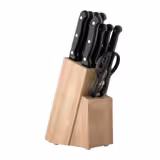 (9 uds) Juego de cuchillos con bloque - Acero inoxidable y mango de plástico - 105x195x370mm - incl. 7 cuchillos (cocinero, pan, carne, deshuesador, hogar, filete y pelador), tijeras y tenedor de púas para carne | Juego de 9 piezas