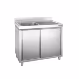 Dřezová skříňka PREMIUM - nerezová ocel - 1200x600 mm - posuvné dveře - s odkapávací plochou vpravo - s 1 dřezem vlevo