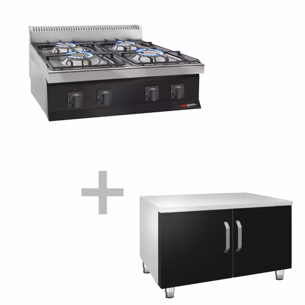 Gasherd - 23 kW - 4 Brenner - inkl. Unterbau mit 2 Türen
