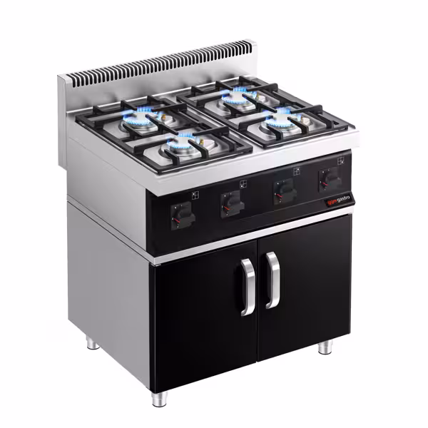 Cucina a gas professionale - MARIO 700 - 800x700x1000mm - 23,0 kW - 4 fuochi - su armadio chiuso con 2 porte