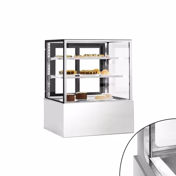 Süteményes vitrin [CARLA] - 343 l - 900 mm - dupla üvegezés - 2 üvegpolccal - LED világítással