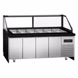 Commercial Saladette Counter TORONTO - 2550mm - Wood Front - 4 doors - with square glass canopy for 6 x GN 1/1 & 1 shelf - black granite worktop