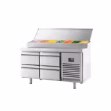 میز یخچالی آماده سازی - 1468*700 میلیمتر - 4 کشو - 1xGN 1/2 & 6x GN 1/3 ویترین رومیزی استیل
