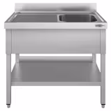 Mesa de lavagem em aço inoxidável ECO - 1200x700mm - com prateleira inferior - com alçado - com 1 cuba à direita - com escorredor à esquerda