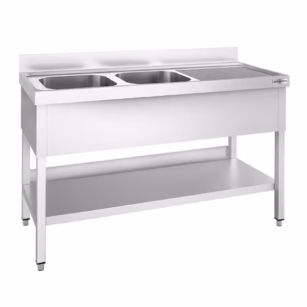 میز استیل پریمیوم ظرفشویی - طبقه دار - 600*1600 میلیمتر - دو سینک در چپ