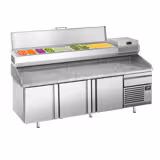 Table réfrigérée à pizza Premium PLUS - 2305 x 800 mm - avec 3 portes & 1 tiroir - incl. vitrine réfrigérée de présentation - 10x GN 1/3